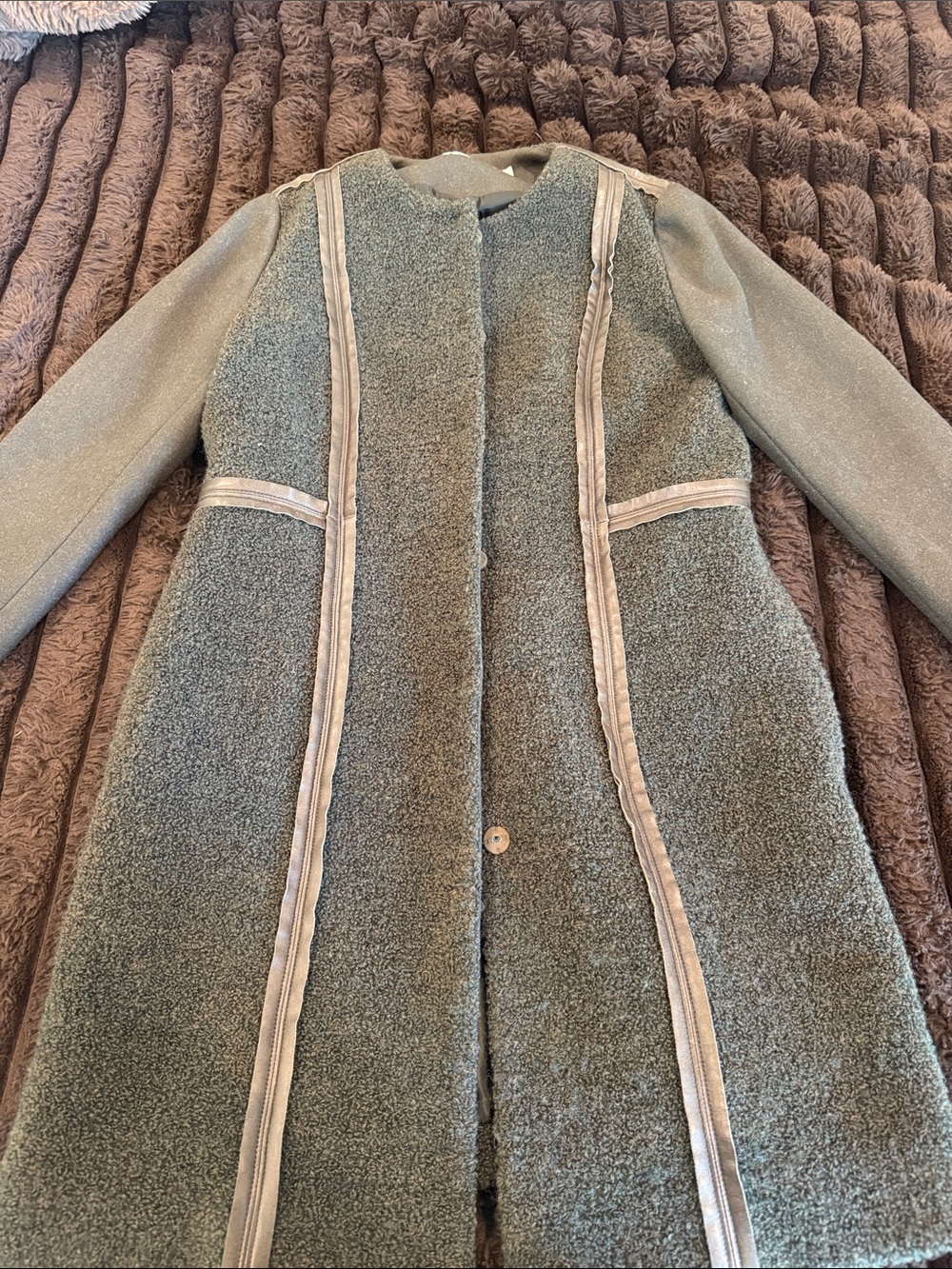 Tory Burch Olive Green Bouclé & Trim Trench Coat
